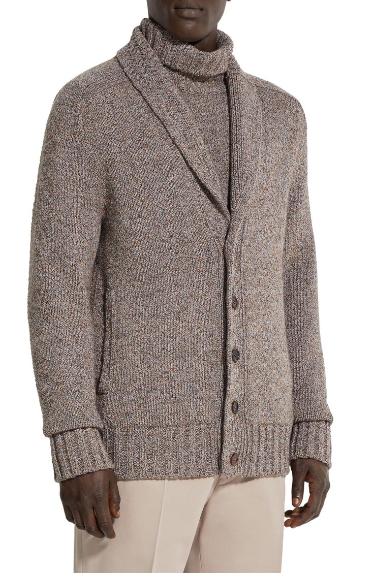 Bring a refined element to your look with a shawl-collar cardigan knit from the label's sumptuously soft and lightweight Oasi mélange cashmere yarns. Front button closure Shawl collar Long sleeves Ribbed cuffs and hem 100% cashmere Dry clean or hand wash, dry flat Made in Italy Men's Designer Clothing Elegant Winter Cardigan With Lapel Collar, Elegant Fall Cardigan With Lapel Collar, Elegant Wool Cardigan With Lapel Collar, Formal Shawl Collar Winter Cardigan, Formal Shawl Collar Cardigan For Winter, Formal Fall Cardigan With Shawl Collar, Formal Shawl Collar Cardigan For Fall, Elegant Wool Cardigan With Shawl Collar, Classic Merino Wool Sweater With Shawl Collar