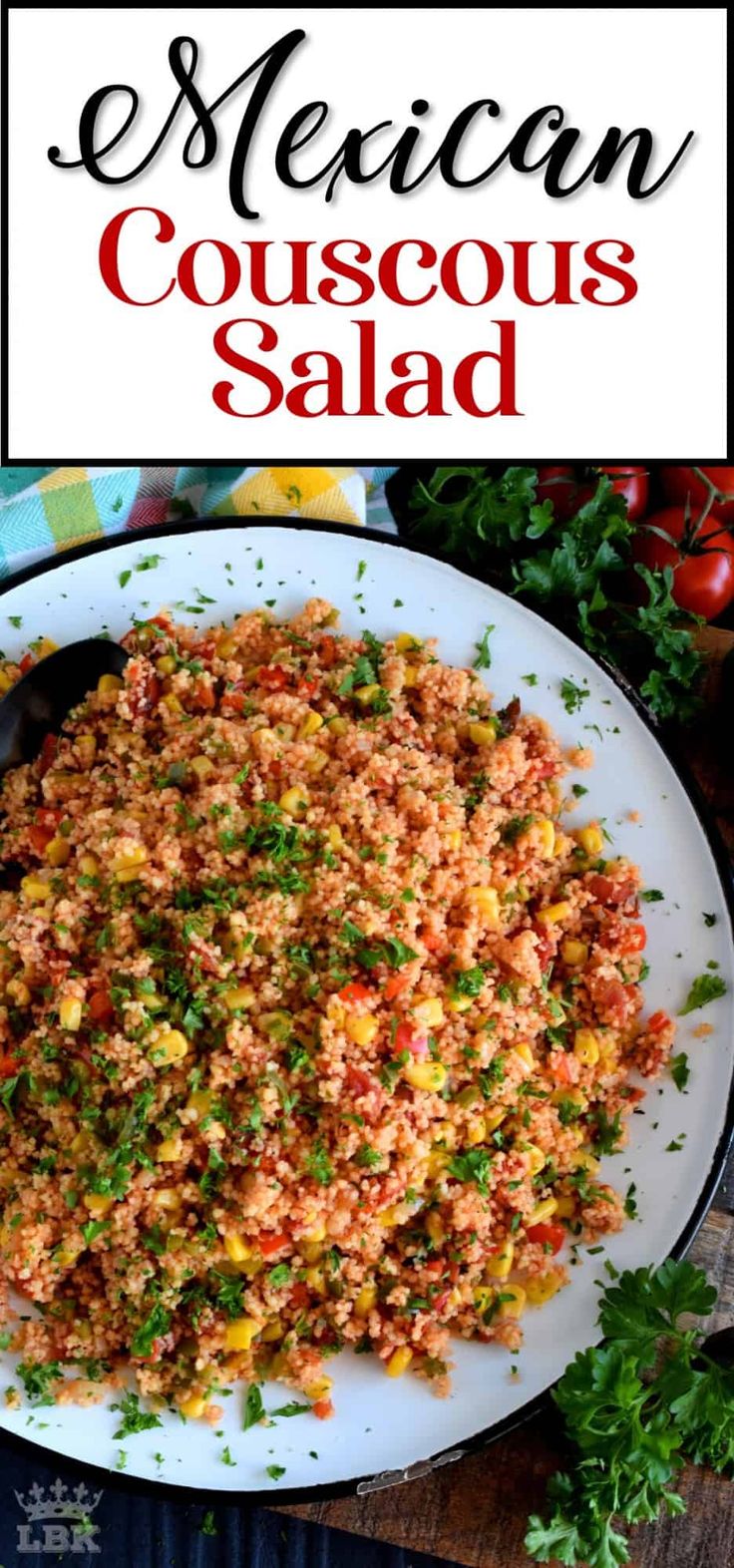 mexican couscous salad on a white plate