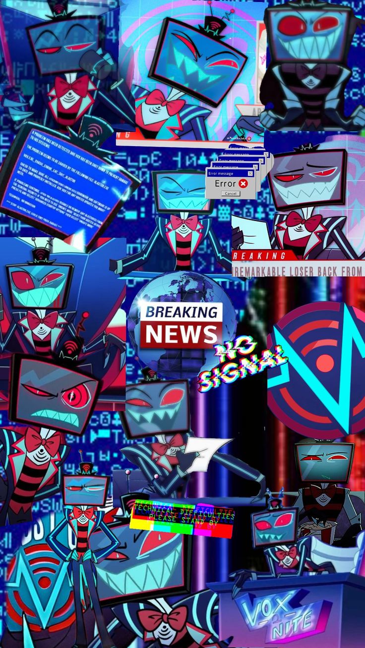 a bunch of stickers that are on top of a computer screen and in the background is an advertisement for breaking news