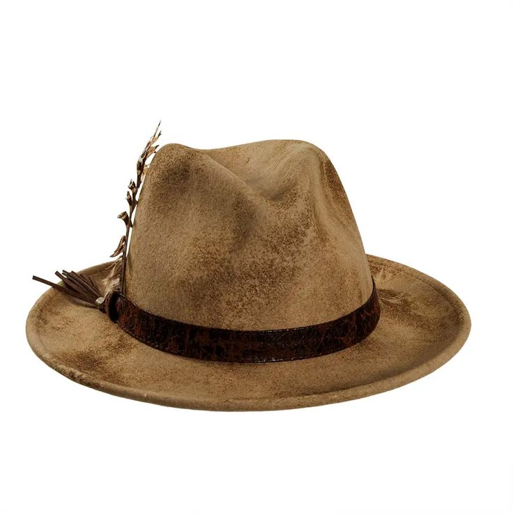 Bootlegger Felt Fedora  Front Angle View Adjustable Fedora Hat Bands For Hunting, Adjustable Western Fedora For Hunting, Rustic Fedora For Winter Country Events, Rodeo Fedora Felt Hat With Feather Trim, Felt Fedora With Feather Trim For Rodeo, Adjustable Country Style Fedora For Hunting, Country Style Fedora With Short Brim For Hunting, Rustic Felt Hat With Short Brim For Winter, Rustic Short Brim Felt Hat For Winter