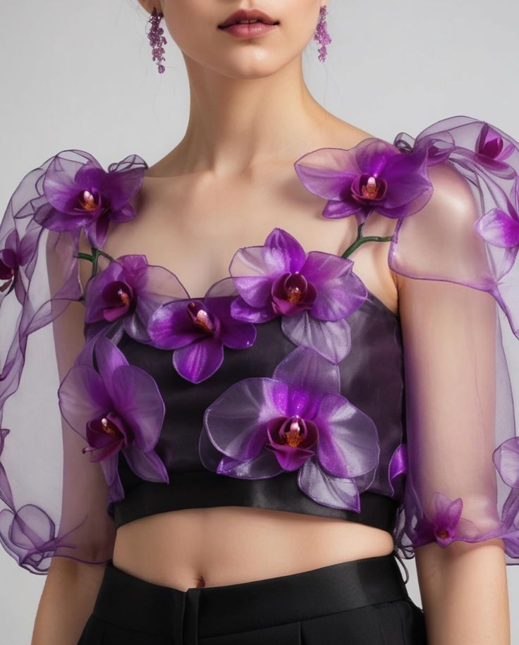 Orchid Fashion, Orchid Dress, Flower Cloth, Orchid Collection, Trendy Outfits Indian, Most Beautiful Photos, Blazer And Skirt Set, Fancy Tops, Frou Frou