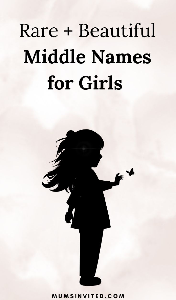 the silhouette of a girl holding a butterfly with text reading rare and beautiful middle names for girls