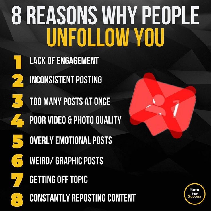 a poster with the words 8 reason why people unfollow you on it