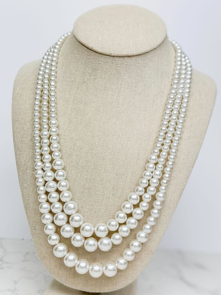 This classic multi-strand necklace is a must-have for any jewelry collection! 18"+3" Extender Formal Adjustable Multi-strand Necklace, Classic Multi-strand Necklace For Gift, Elegant Adjustable Layered Jewelry, Elegant Layered Adjustable Jewelry, Pearl White Multi-strand Jewelry For Formal Occasions, Elegant Layered Long Necklace Jewelry, Classic Multi-strand Pearl White Necklaces, Classic Multi-strand Pearl White Necklace, Classic Pearl White Multi-strand Necklaces