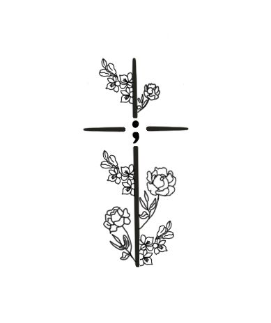 the cross with flowers on it is drawn in black and white, as well as an outline