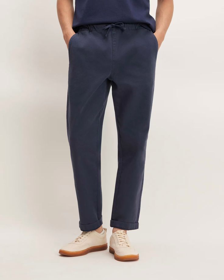 As easy as it gets. The Easy Pant is comfortable from hip to hem, thanks to its lightweight cotton twill fabric, breathable silhouette, and pull-on waistband. Because putting on pants shouldn’t be hard. Relaxed Cotton Pants With Pull-on Style, Elevated Casual Relaxed Fit Pull-on Bottoms, Relaxed Fit Bottoms For Elevated Casual Wear, Elevated Casual Bottoms With Relaxed Fit, Versatile Cotton Sweatpants With Pull-on Style, Relaxed Fit Tapered Pants With Elastic Waistband, Casual Pants With Elastic Cuffs And Straight Hem, Relaxed Fit Pull-on Tapered Leg Sweatpants, Relaxed Fit Tapered Leg Pull-on Sweatpants