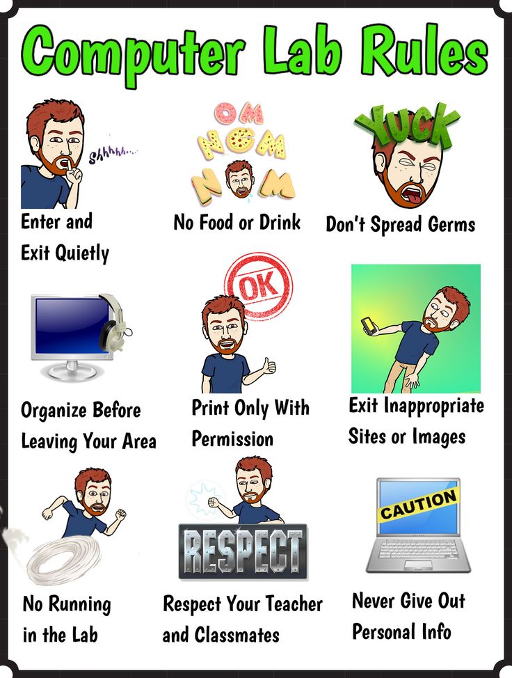 the computer lab rules poster for students to learn how to use computers and other electronic devices