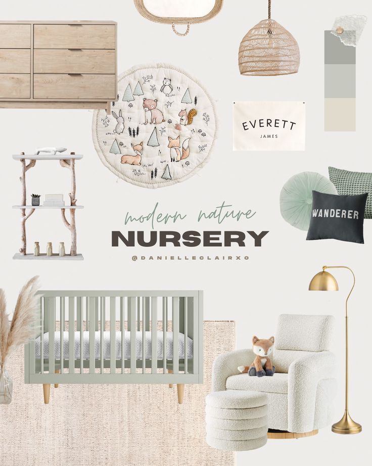 Woodland Nature Nursery Theme Finn Sage Green Crib, Sage And Natural Nursery, Woodlands Nursery Neutral, Sage Green Nursery Furniture, Green Leaf Nursery, Sage Green Animal Nursery, Green Natural Nursery, Sage Crib Nursery, Woodland Green Nursery