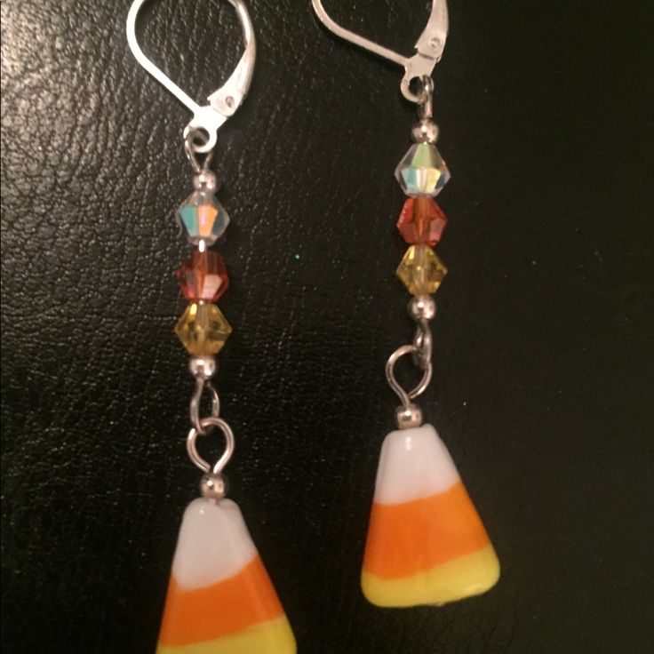 Gorgeous Glass Candy Corn Earrings Embellished With Candy Corn Colored Swarovski Crystal Beads. Mushroom Bead Earrings, Red Bead Earrings, Candy Corn Earrings, Hummingbird Earrings, Red Coral Earrings, Small Gold Hoop Earrings, Seashell Earrings, Faux Pearl Earrings, Glass Candy