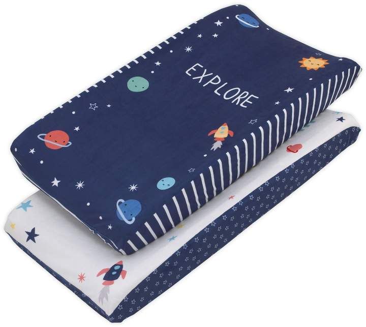 three books stacked on top of each other with space themed covers in blue and white