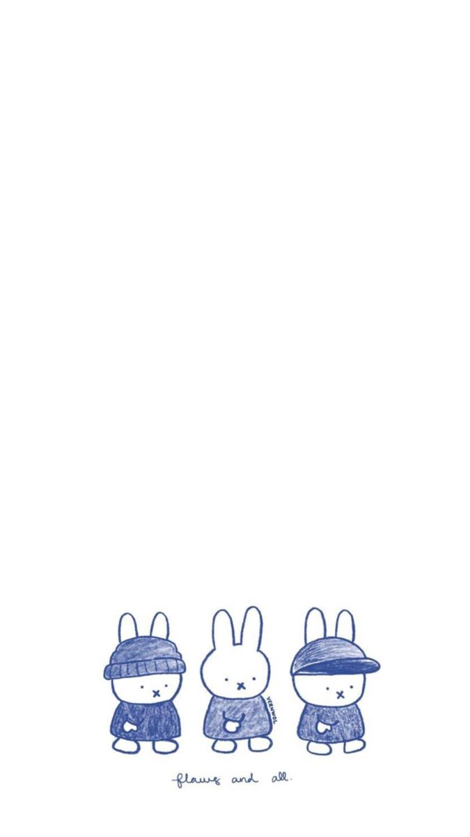 three little rabbits are standing next to each other