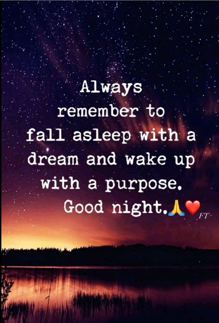 a quote that says always remember to fall asleep with a dream and wake up with a purpose, good night