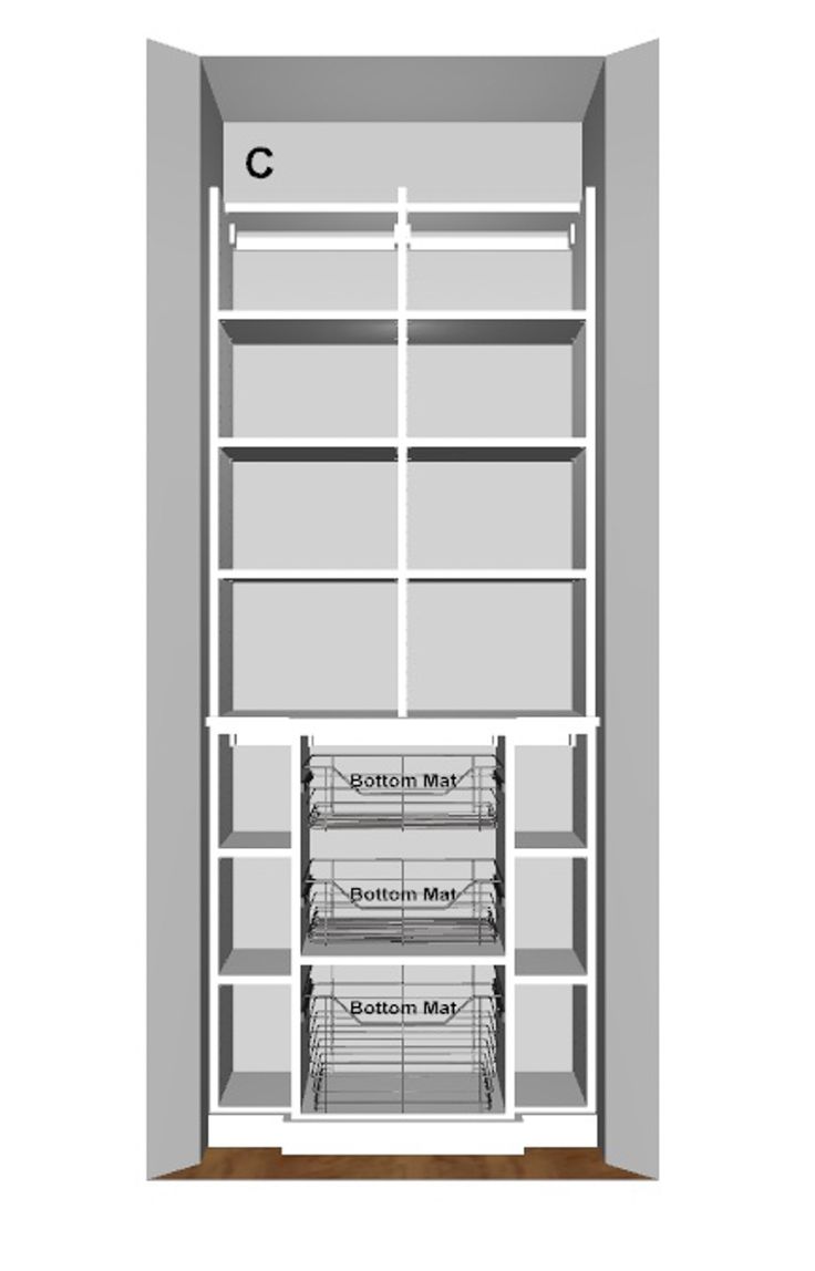 an open closet with shelves and drawers