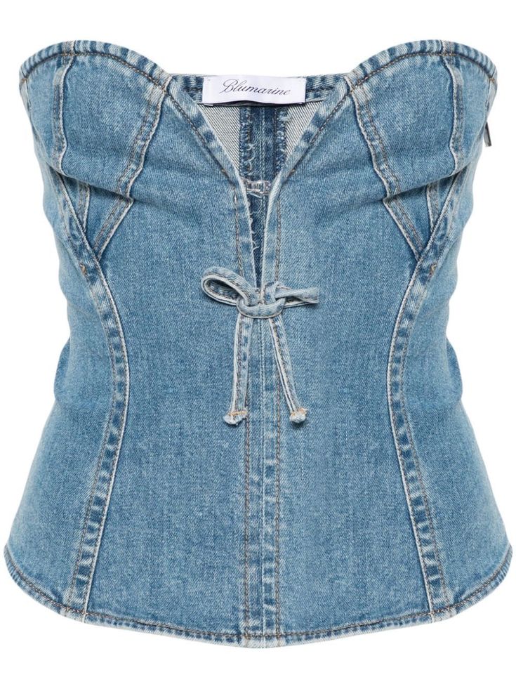 Blumarine Denim Bustier Top - Farfetch Denim Top Diy, Denim Bustier Top, Corset And Jeans, Denim Bustier, Denim Corset, Dolce E Gabbana, Bustier Top, Bustiers, Fabulous Fashion