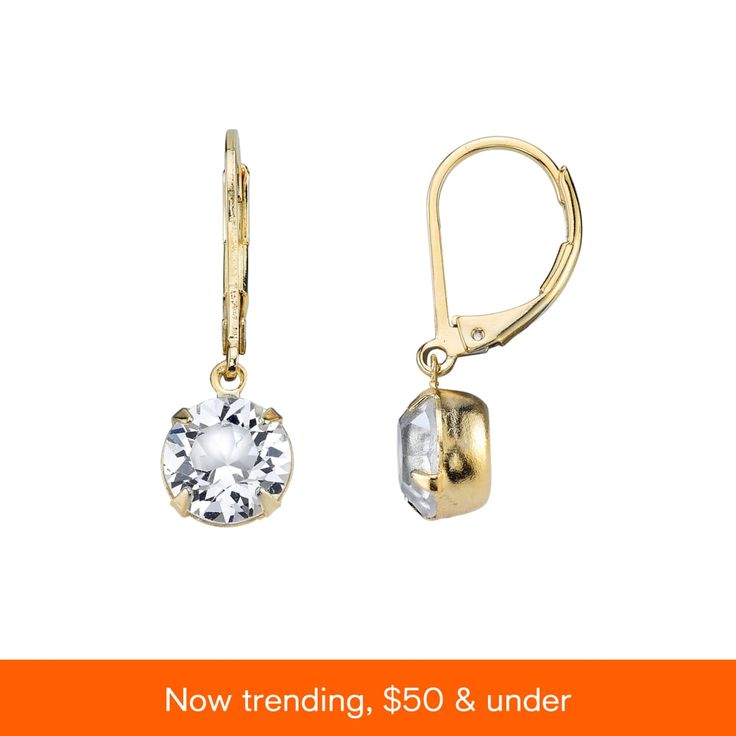 in stock Elegant Gold-plated Cadmium-free Earrings, Elegant Gold Plated Cadmium-free Earrings, Elegant Gold Jewelry With Lever Back, Elegant Cadmium-free Dangle Hoop Earrings, Elegant Cadmium-free Yellow Gold Earrings, Crystal Drop Earrings, Gold Dipped, Watch Gifts, Crystal Drop