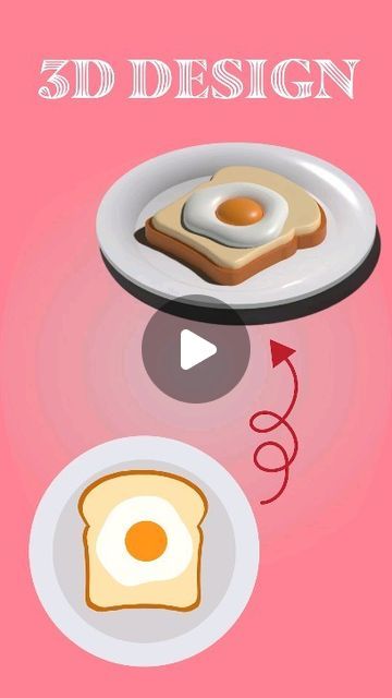 an egg and toast on a plate with the words 3d design above it in red