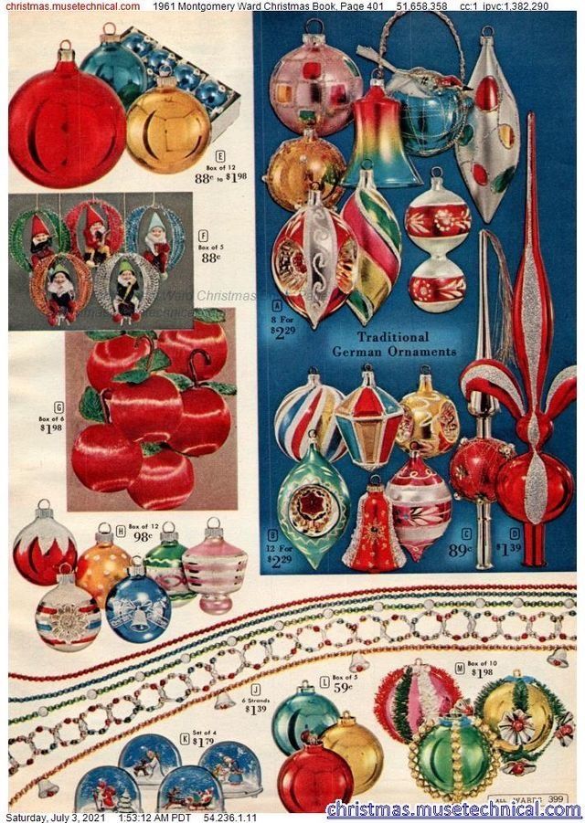 an advertisement for christmas ornaments from the 1950's