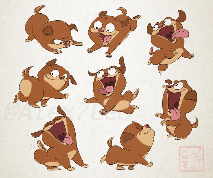 an image of cartoon dogs doing different things in the same place with their mouths open