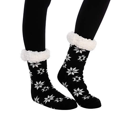 Soft snowflake slipper socks fleece lining knit christmas knit (2 pack) women’s thick knit sherpa fleece-lined thermal fuzzy slipper socks with grippers include plaids designs for red socks and snowflakes designs for black socks. One size suitable for women us shoe size 5 to 10. Perfect for christmas or daily wear, comfy christmas holiday winter socks, sweet gift for friends and families. Great present for home daily wear, girlfriend, daughter, wife, birthdays, christmas gift and valentines. Pre Comfy Christmas, Christmas Knit, Red Socks, Knit Christmas, Fuzzy Slippers, Winter Socks, Black Socks, Snowflake Designs, Slipper Socks