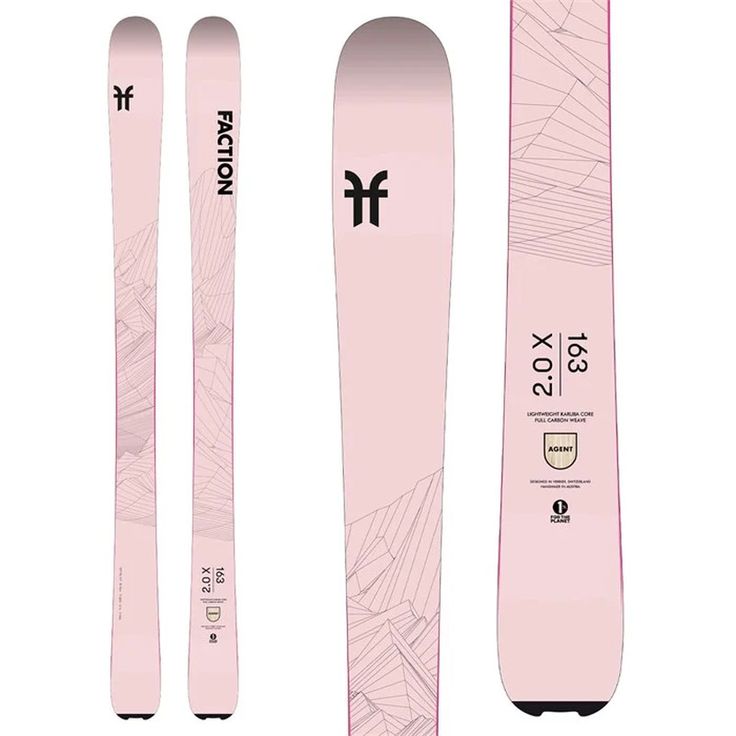 the pink skis are next to each other