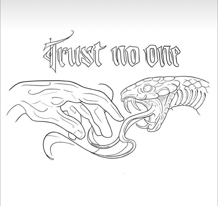 a drawing of two snakes with the words trust no one