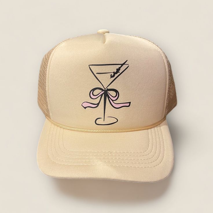 Add some "soft girl" vibes to your outfit with the Coquette Cocktails Trucker Hat. Perfect for sunny days, this khaki hat features adorable illustrations of your favorite drinks. Cheers to style and fun! Bach Gift, Custom Trucker Hats, Bridal Bachelorette Party, Beach Bachelorette, Bachelorette Party Invitations, Hat Patches, Girls Weekend, Girl With Hat, Soft Girl