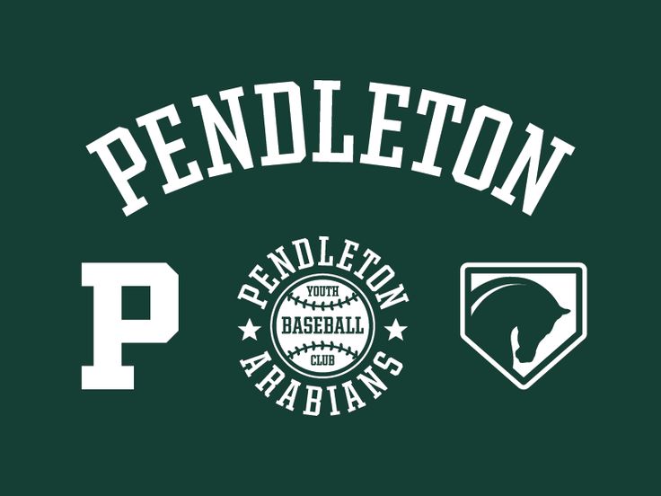 the logo for pendleton baseball club on a dark green t - shirt with white lettering