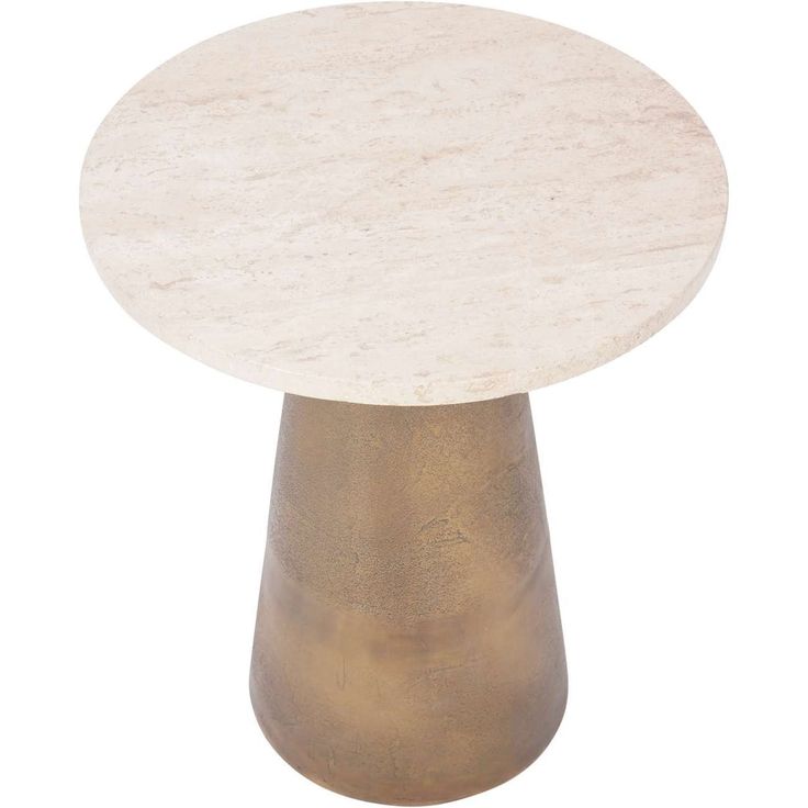 a white marble topped table with gold base