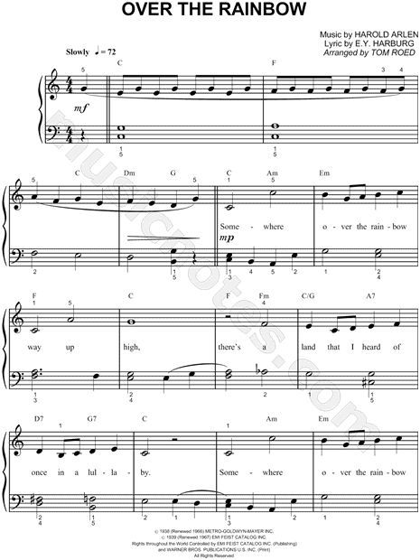 over the rainbow sheet music for piano