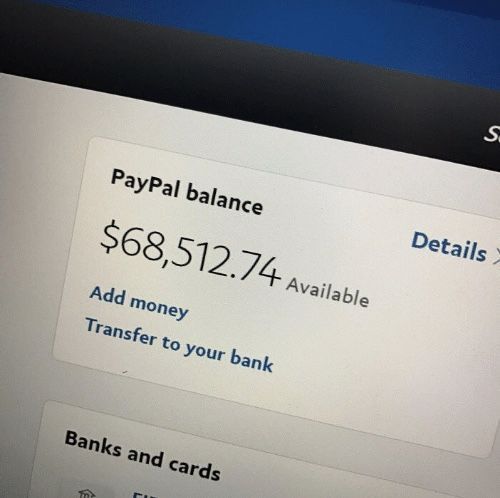 a screen shot of the paypal balance page on a computer monitor, showing details about how much money you need for your bank