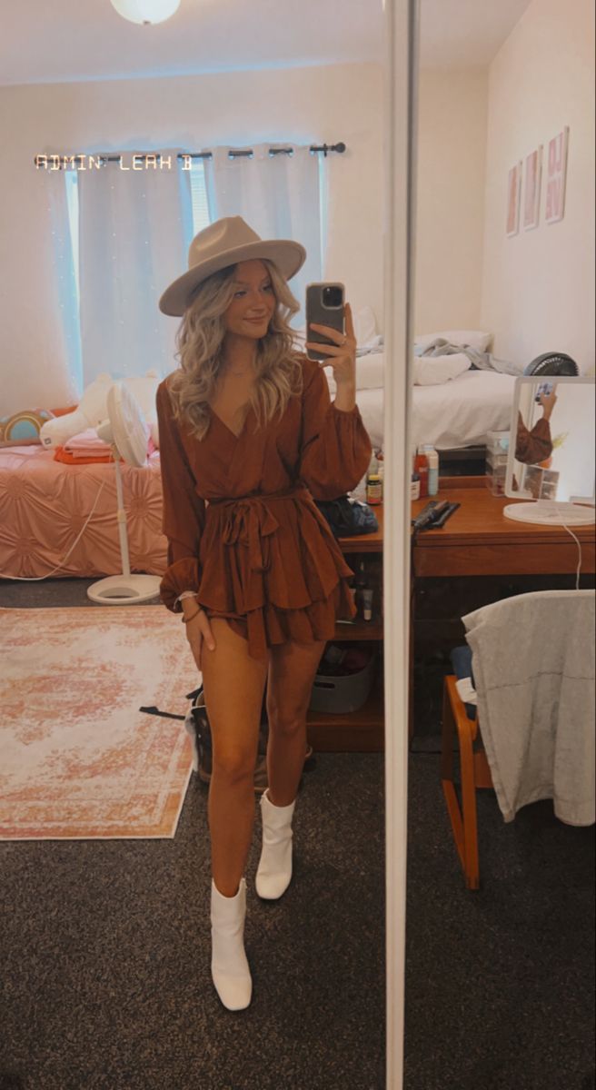 Texas Outfit Inspiration, Cute Country Bar Outfits, Country Event Outfit, Stay Home Date Night Outfit, 2023 Country Concert Outfit, Country Theme Outfit Women, Birthday Outfits Western, Fall North Carolina Outfits, Rompers With Cowgirl Boots