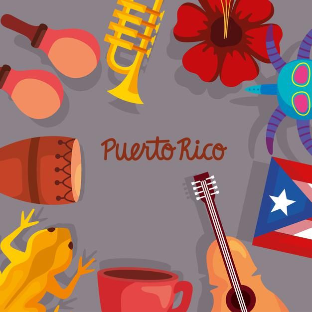 a poster with various items that are in the shape of a circle and words puerto rico