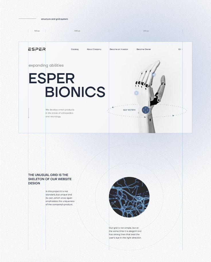 the website design for esper bionics is designed to look like an artificial hand