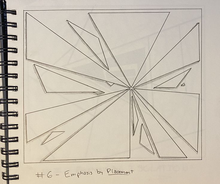 a notebook with a drawing of a square in the middle and lines coming out of it