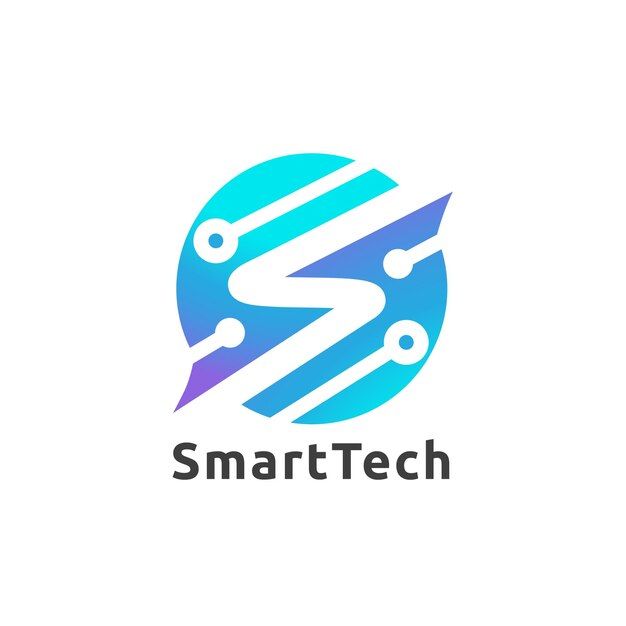 the logo for smart tech, which is designed to look like an abstract blue and purple sphere