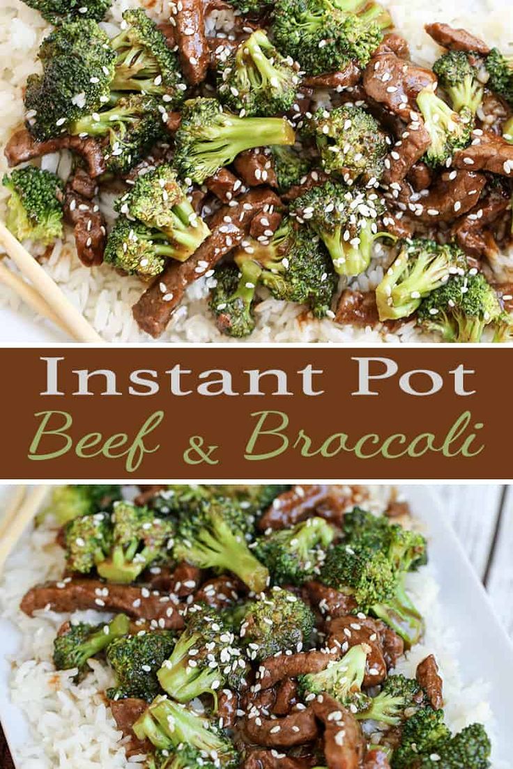 beef and broccoli stir fry on top of white rice with chopsticks