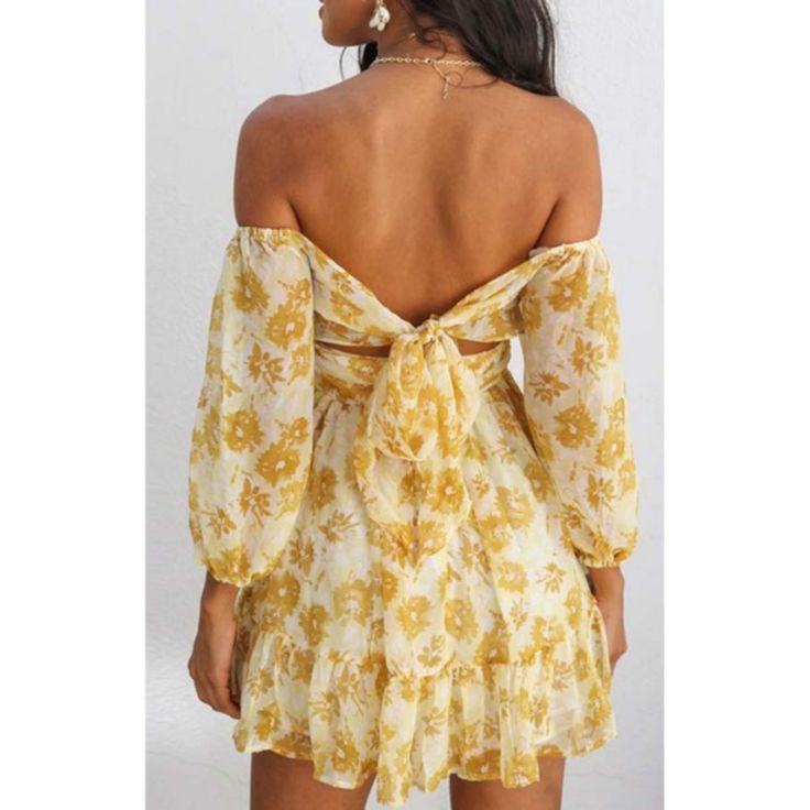 Ygb's Featured Sunkissed Yellow Off The Shoulder Floral Mini Dress! Gorgeous Feels For Spring Or Summer! Cute Back Tie Details. Perfect For Wedding, Brunch, Bridal Shower Ect. S M L Mini Dress Long Sleeve, Brunch Dress, Cowgirl Chic, Mini Dress Formal, Mini Dresses Online, Mini Dresses For Women, Ladies Clothes, Ruffle Mini Dress, Mini Cocktail Dress