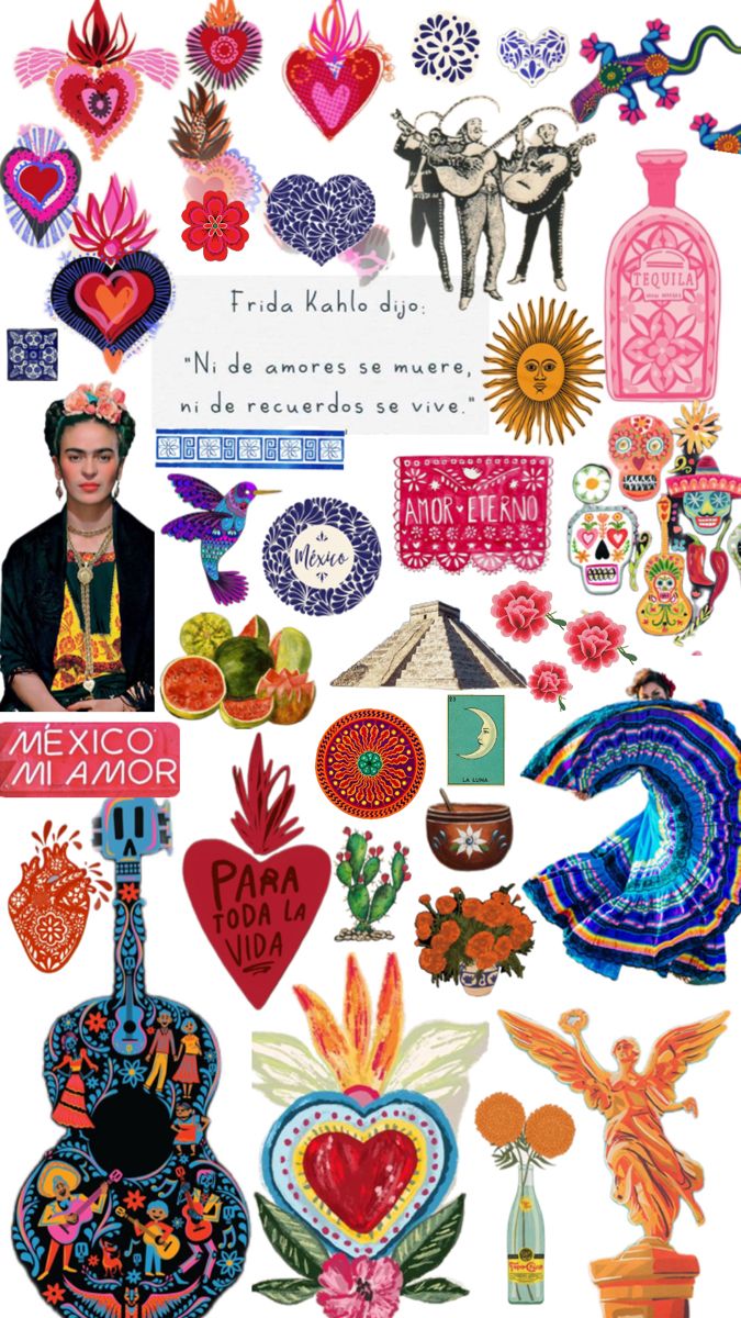 an image of mexican art and crafts on white paper with the caption frida ketlo day