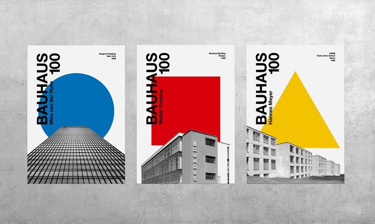 three posters with different colors and shapes on them