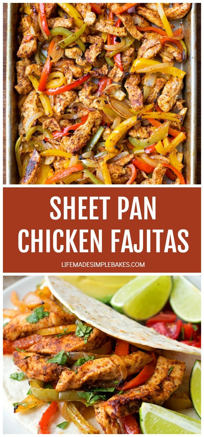 sheet pan chicken fajitas with peppers and limes