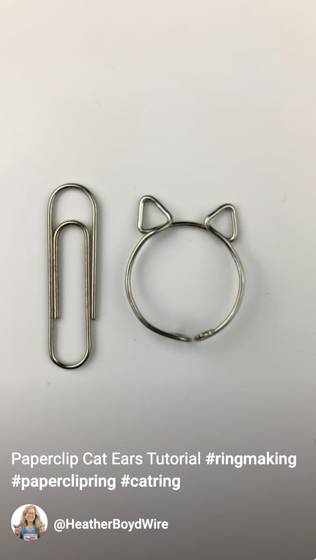 Cat ring tutorial made with a paperclip. Click image for #shorts tutorial on YouTube @heatherboydwire How To Make A Ring Out Of A Paper Clip, Cat Ears Tutorial, Paperclip Rings, Paper Clip Jewelry, Paperclip Ring, Ears Tutorial, Cat Rings Jewelry, Diy Paper Rings, Diy Rings Tutorial