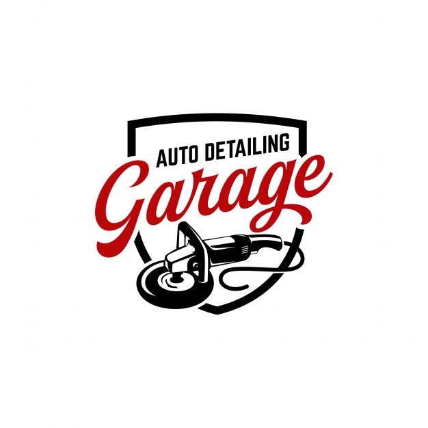 the auto detailing garage logo with a car and wrench in red on a white background