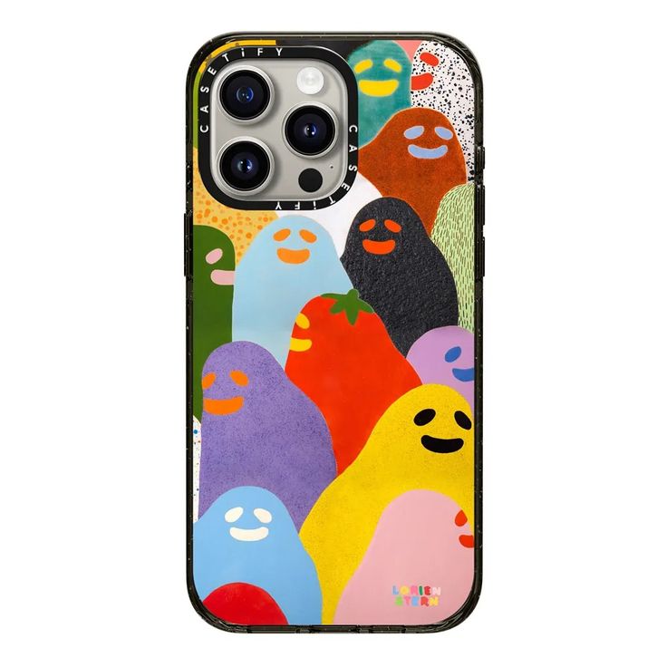 an iphone case with colorful cartoon characters on it