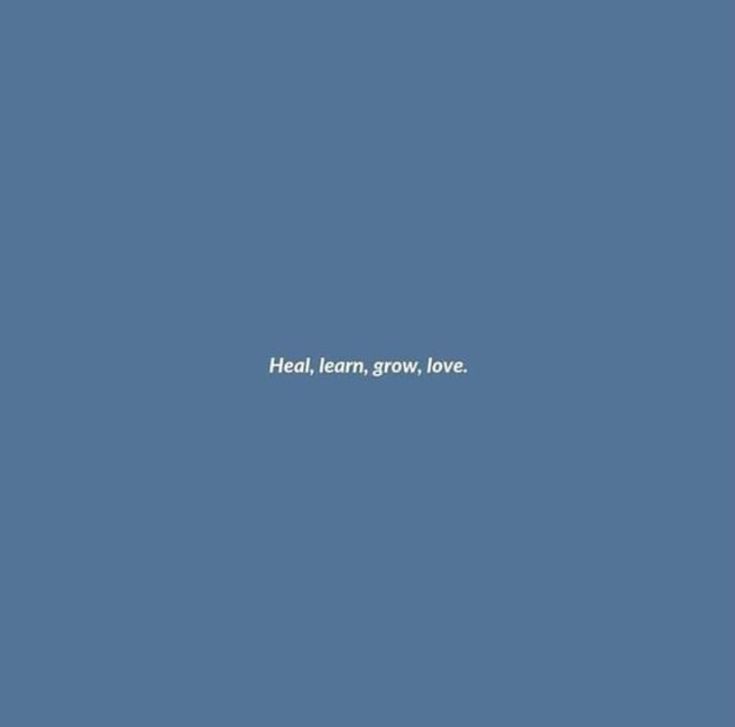 the words heal learn grow love on a blue background