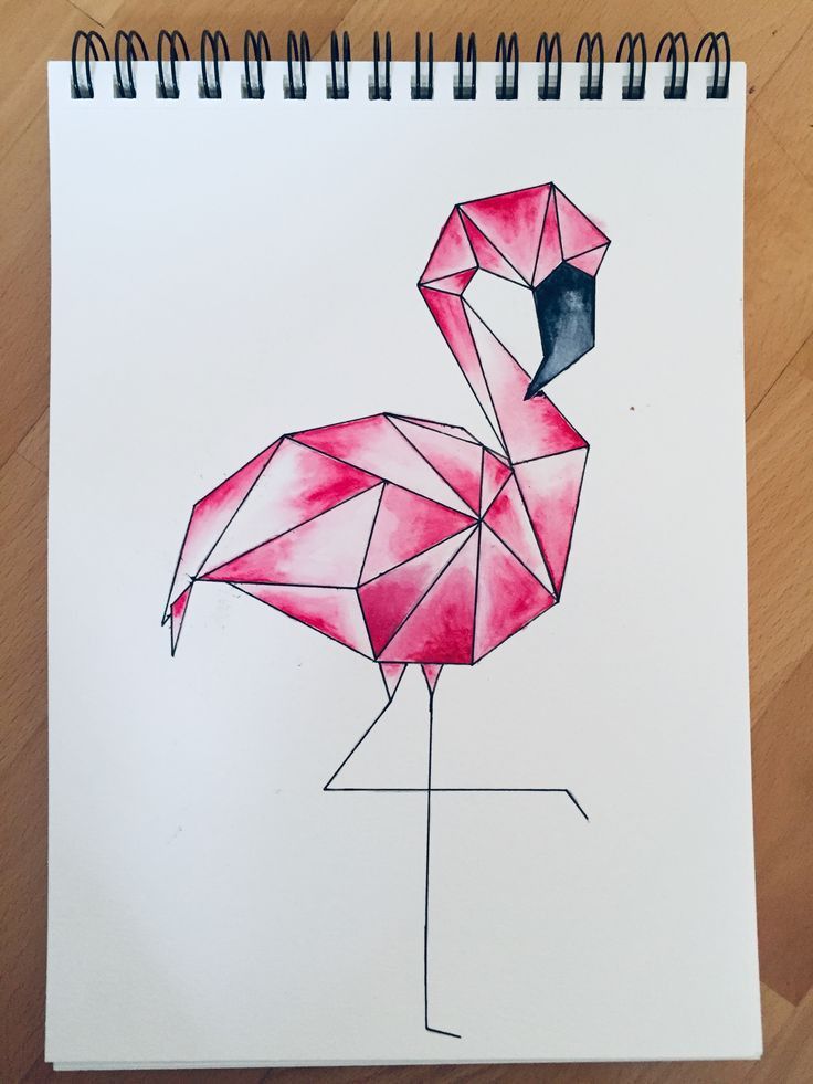 a drawing of a pink flamingo on paper