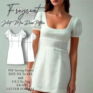 a women's short - sleeved dress sewing pattern, with the front and back views