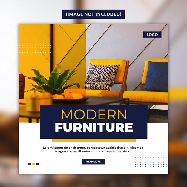 modern furniture flyer template with yellow chairs and blue pillows