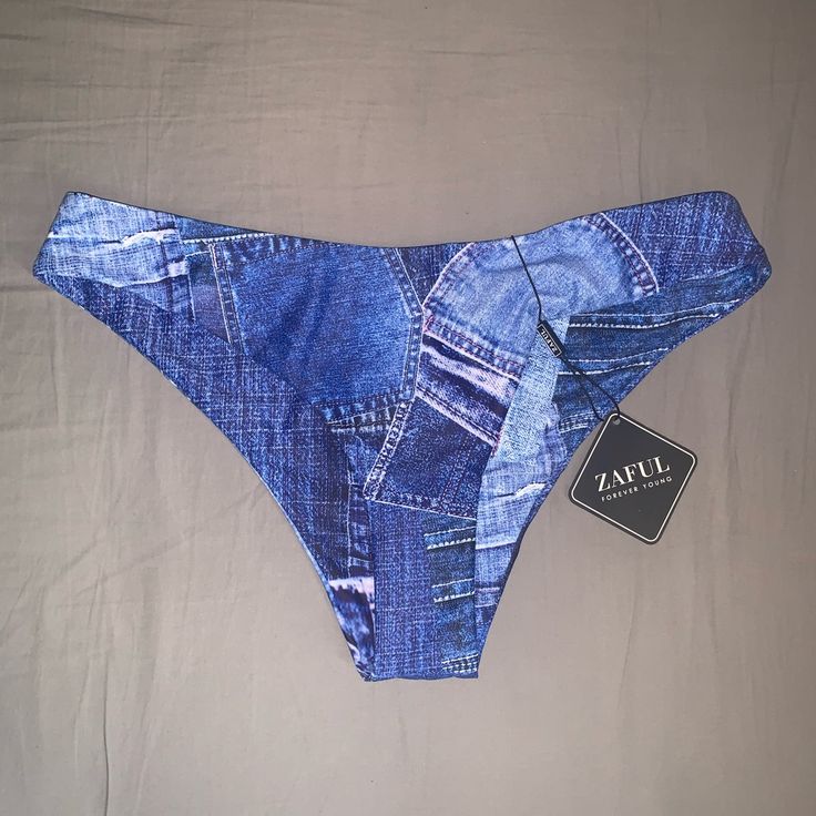 Zaful Swim Bottoms. Denim Print. Nwt! Blue High Waist Jeans For The Beach, Casual High Rise Summer Swimwear, Stretch Denim Bottoms For Vacation, Casual High-rise Fitted Swimwear, Mid-rise Blue Jeans For Beach, Trendy Cotton Jeans For Beach, Casual High Rise Swimwear For Spring, Fitted Mid-rise Swimwear For Summer, High Rise Blue Bottoms For Beach