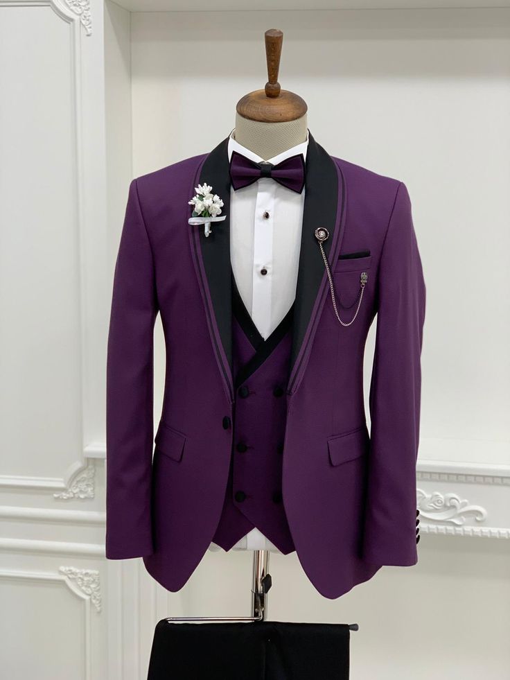 Black Coat Pant For Men, Prom Tuxedo Ideas, Purple Prom Suit, Coat Pant For Men, Shawl Lapel Tuxedo, Purple Tuxedo, Tuxedo Prom, Tuxedo Colors, Grooms Men