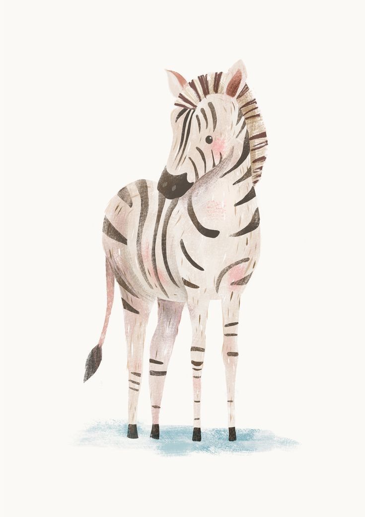 a watercolor drawing of a zebra standing in the snow